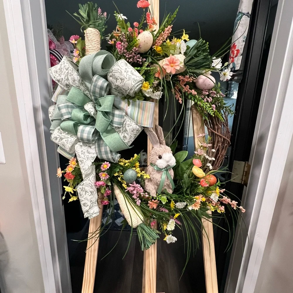 Floral Spring Wreath with Bunny and Bow